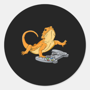 Pegatina Redonda Juego de video Beart Dragon Lizard Gamer Gecko