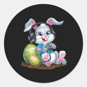 Pegatina Redonda Juego de video Bunny Egg Easter Day Jugador de niñ