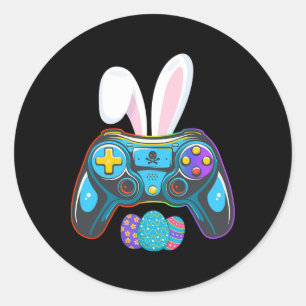 Pegatina Redonda Juego de video Bunny Eggs Costume Día de Pascua Ni