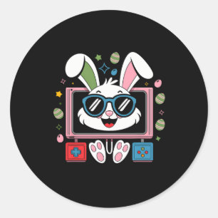 Pegatina Redonda Juego de video Bunny Eggs Costume Día de Pascua Ni