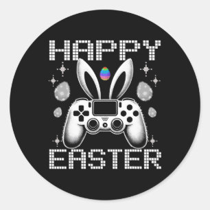 Pegatina Redonda Juego de video Bunny Eggs Costume Día de Pascua Ni
