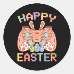 Pegatina Redonda Juego de video Easter Bunny Gaming Controller Game