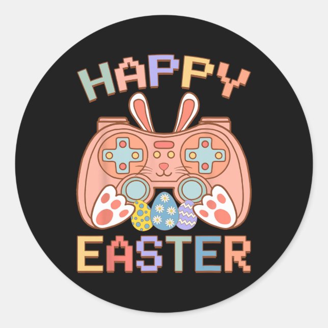 Pegatina Redonda Juego de video Easter Bunny Gaming Controller Game (Anverso)