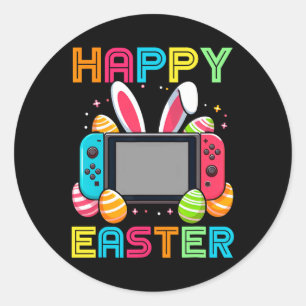 Pegatina Redonda Juego de video Easter Bunny Gaming Controller Game