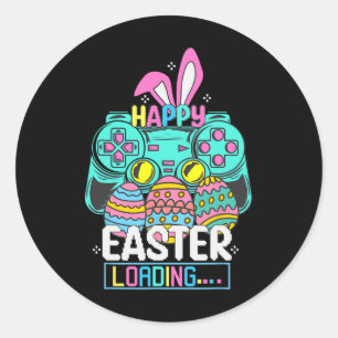 Pegatina Redonda Juego de video Easter Bunny Gaming Controller Game