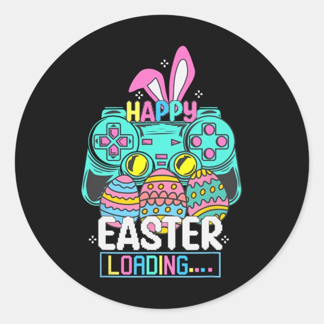 Pegatina Redonda Juego de video Easter Bunny Gaming Controller Game (Anverso)