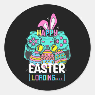 Pegatina Redonda Juego de video Easter Bunny Gaming Controller Game
