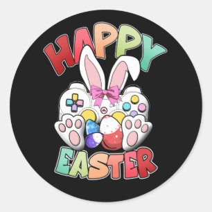 Pegatina Redonda Juego de video Easter Bunny Gaming Controller Game