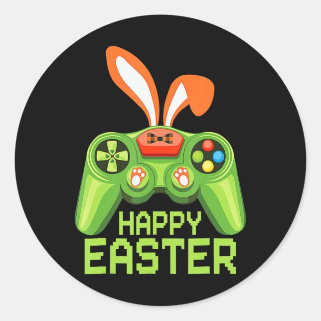 Pegatina Redonda Juego de video Easter Bunny Gaming Controller Game (Anverso)