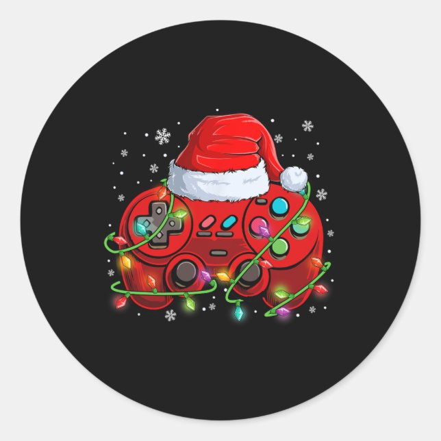 Pegatina Redonda Juego de video Navidades de jugadores Santa Hat il (Anverso)