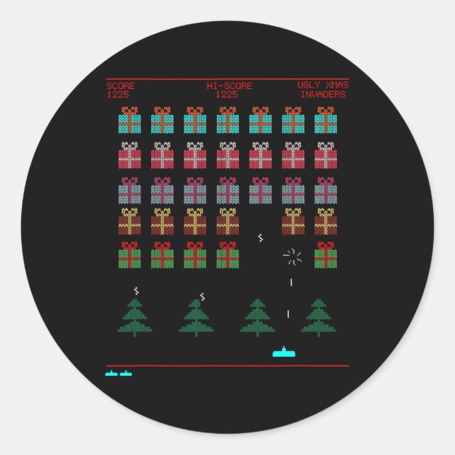 Pegatina Redonda Juego de vídeo retro estilo navidad (Anverso)