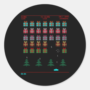 Pegatina Redonda Juego de vídeo retro estilo navidad
