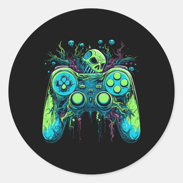 Pegatina Redonda Juego de vídeo Spooky Guay Gaming Controller 1 (Anverso)