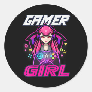 Pegatina Redonda Juego de videojuegos para Chicas mujeres de juego