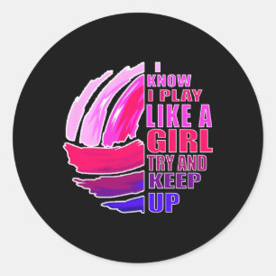 Pegatina Redonda Juego De Voleibol Como Un K Púrpura Grande Para Ns