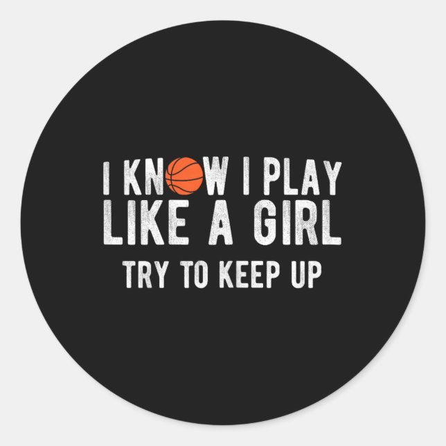 Pegatina Redonda Juego divertido de baloncesto como un baile Chica (Anverso)