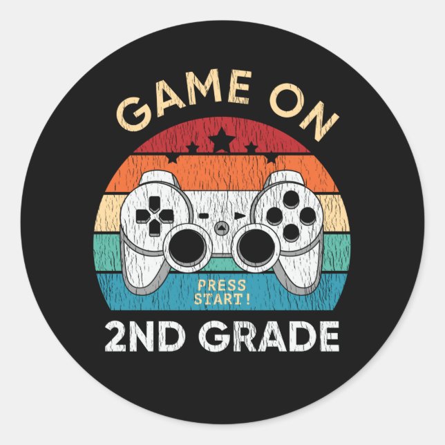 Pegatina Redonda Juego en 2º Grado de videojuego de vuelta a los ju (Anverso)