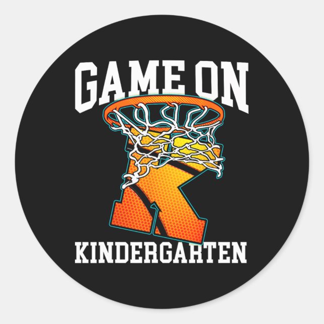 Pegatina Redonda Juego En El Básquetbol Infantil De Vuelta A La Esc (Anverso)