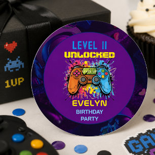 Pegatina Redonda Juego en el día de cumpleaños del videojuego de ni