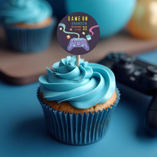 Pegatina Redonda Juego en el nivel Diversión Videojuego Cumpleaños 