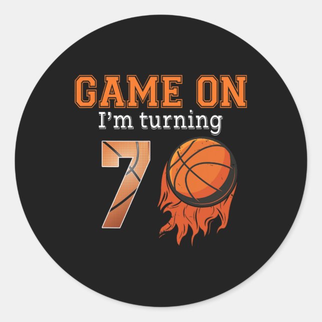 Pegatina Redonda Juego I'm Turning 7 Básquetball 7th Birthday Boy (Anverso)