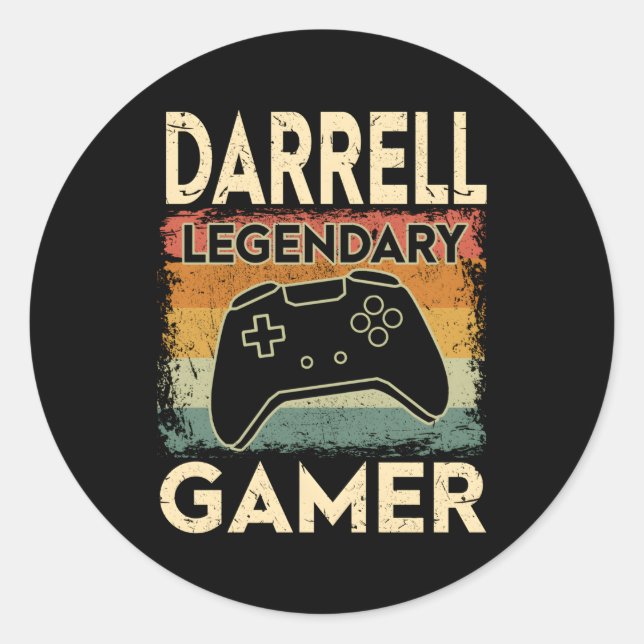 Pegatina Redonda Juego Nombre personalizado Darrell Leyenda Gamer (Anverso)
