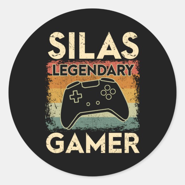 Pegatina Redonda Juego Nombre personalizado Silas Leyenda Gamer leg (Anverso)