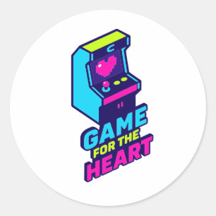 Pegatina Redonda Juego para el Corazón — Arte Neo Retro de Amor