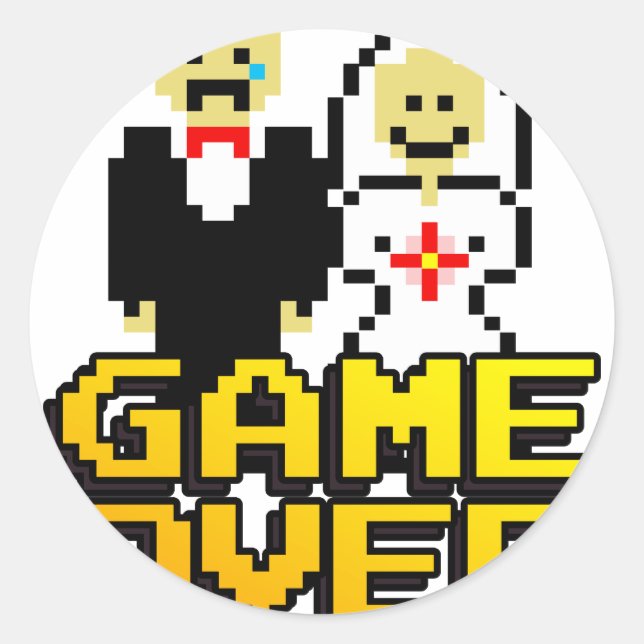 Pegatina Redonda Juego sobre matrimonio (8 bits) (Anverso)