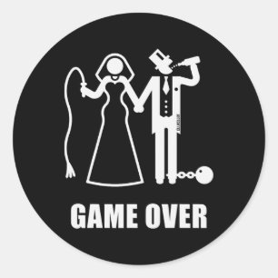 Pegatina Redonda Juego Terminado (jga Novia y Novio Nueva Cerveza B