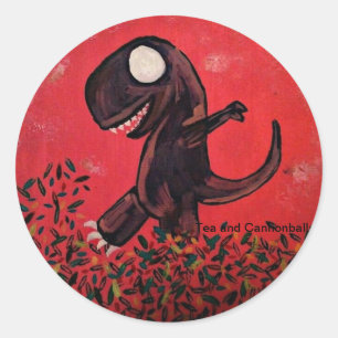 Pegatina Redonda Juegos de T-Rex en las hojas