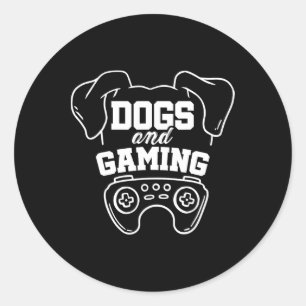Pegatina Redonda Juegos De Videojuegos De Perros Y Jugadores De Jue