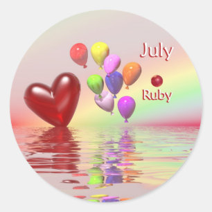 Pegatina Redonda Jueves Cumpleaños Ruby Heart