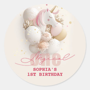 Pegatina Redonda Jueves de 1er cumpleaños de la Unicornio