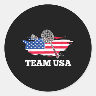 Pegatina Redonda Jugador Americano Usa Equipo Raqueta Bádminton 