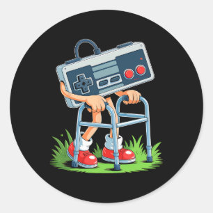 Pegatina Redonda Jugador Antiguo Juego Retro Videojuego Antiguo Jug