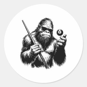 Pegatina Redonda Jugador Bigfoot Billiards - Funny Sasquatch Billia