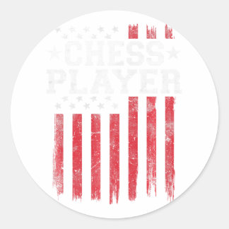 Pegatina Redonda Jugador de ajedrez Bandera estadounidense Patriota