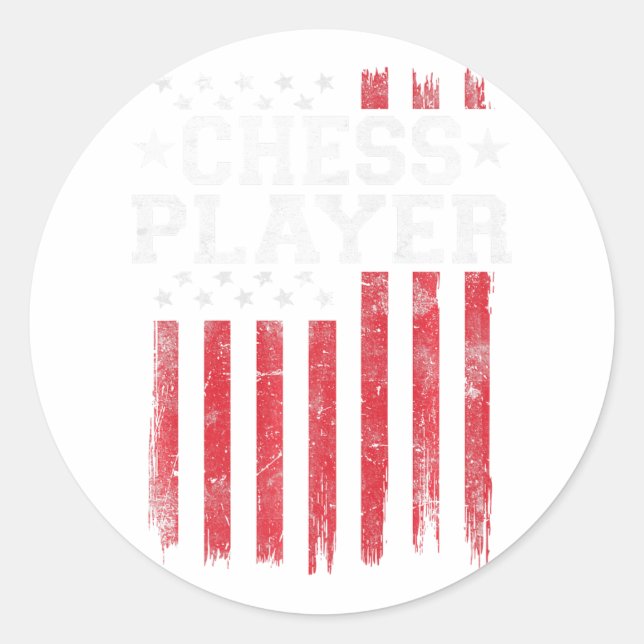 Pegatina Redonda Jugador de ajedrez Bandera estadounidense Patriota (Anverso)