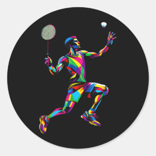 Pegatina Redonda Jugador de bádminton de arte pop colorido Lanzader