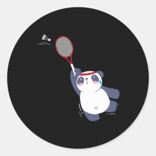 Pegatina Redonda Jugador de Badminton de Panda Bear
