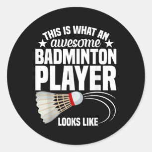 Pegatina Redonda Jugador de Badminton del Shuttle