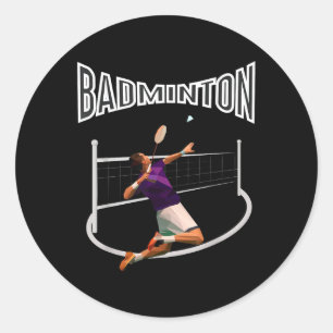Pegatina Redonda Jugador de bádminton lanzadera niños hombres juven
