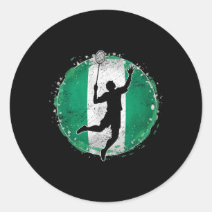 Pegatina Redonda Jugador de Badminton Nigeria Bandera nigeriana Nig