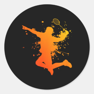 Pegatina Redonda Jugador de bádminton squash volante de bádminton 