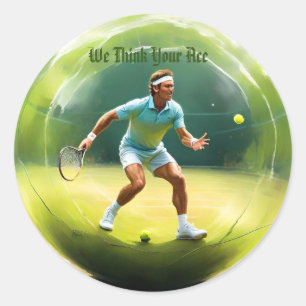 Pegatina Redonda Jugador De Baile De Tenis A La Corte,