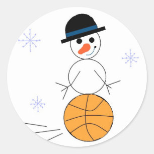 Pegatina Redonda Jugador de baloncesto de muñeco de nieve