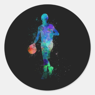 Pegatina Redonda Jugador De Baloncesto En Color Azul