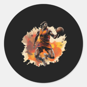 Pegatina Redonda Jugador De Baloncesto En Diseño De Arte 1