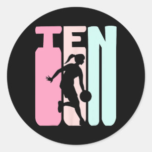 Pegatina Redonda Jugador de baloncesto Retro de 10 años